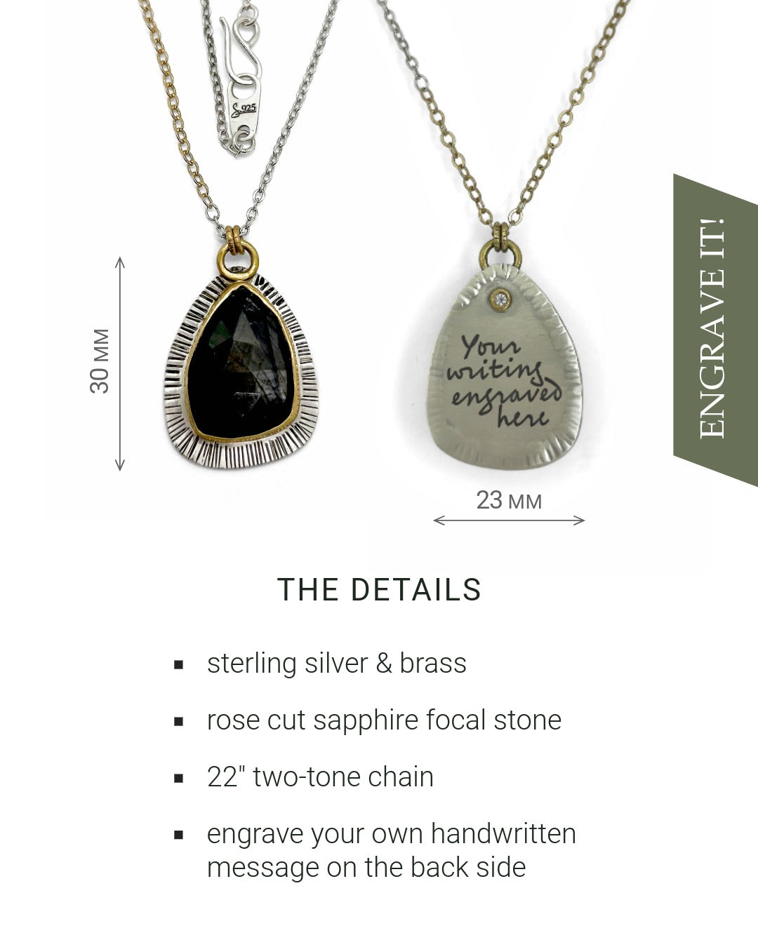Sapphire Pendant 252 | Silver & Brass Artisan Memorial Necklace