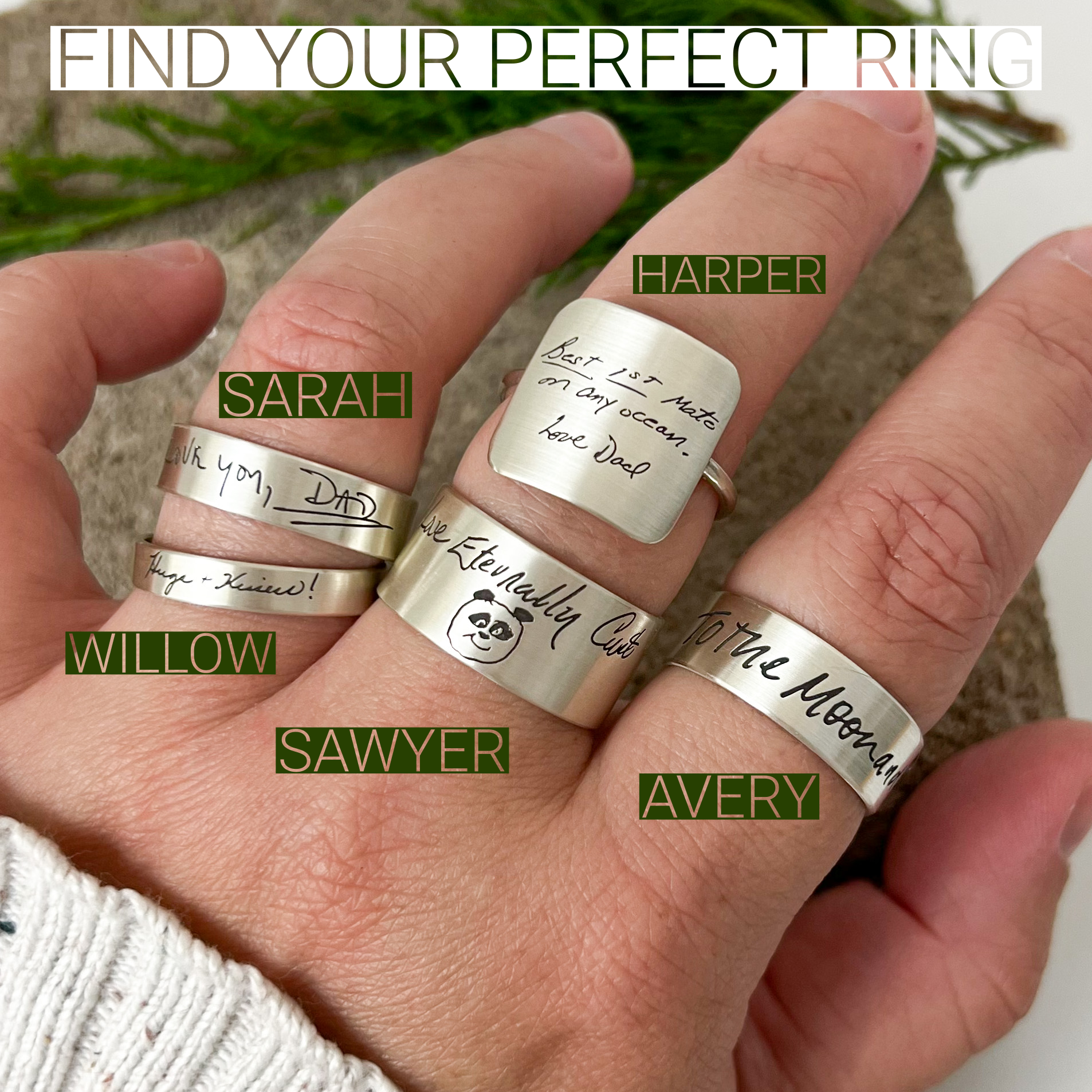Sterling Silver Memorial Ring | Personalized With Your Own Handwriting, Signatures and Fingerprints| Unisex | Scripted Jewelry