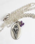 Iris Necklace | Birth Flower Engraved Necklace | Sterling Silver | Genuine Amethyst Birthstone | House of Jaco