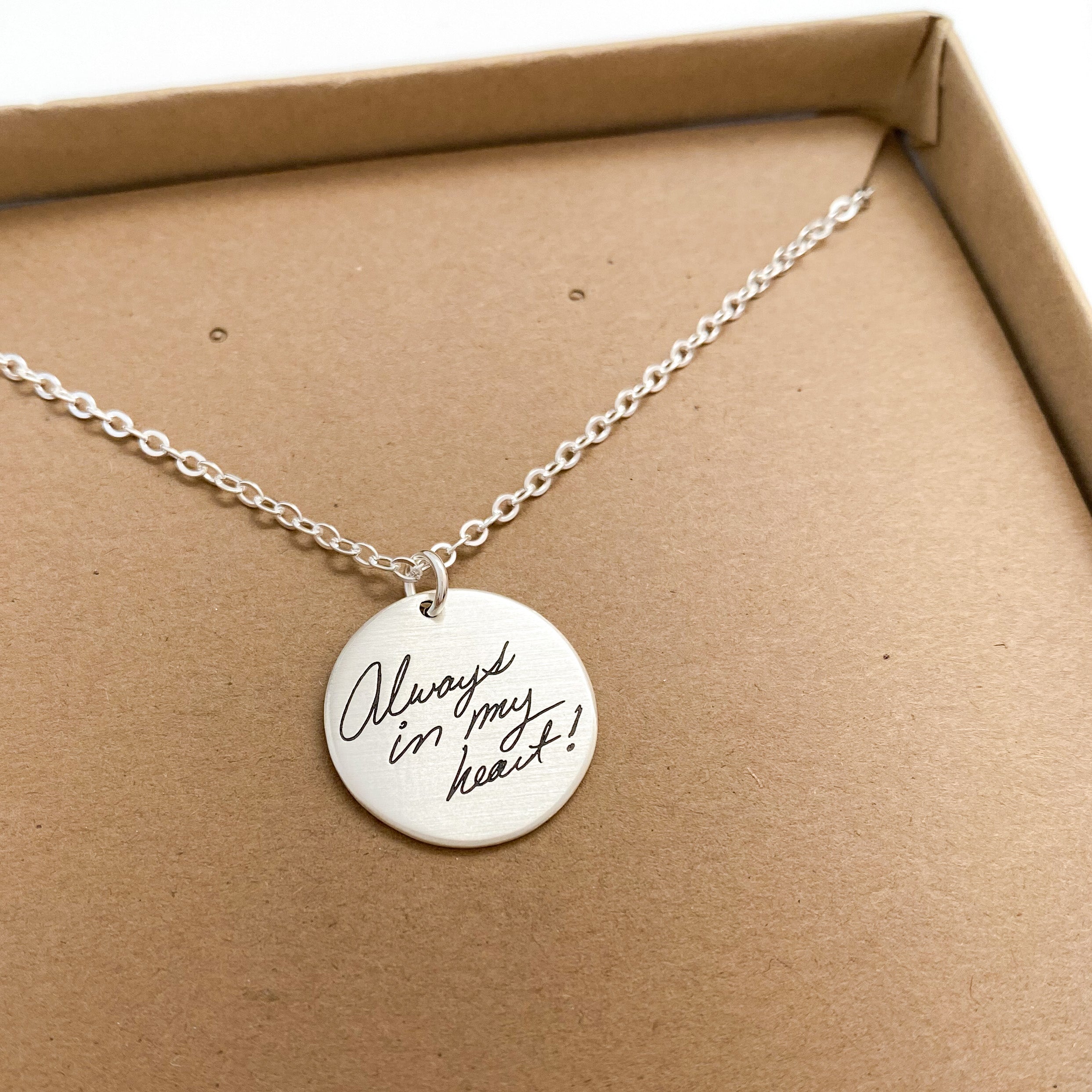 Leah Necklace | Small Round Handwriting Pendant Engraved WIth Your Own Signatures, Doodles and Fingerprints | House of Jaco