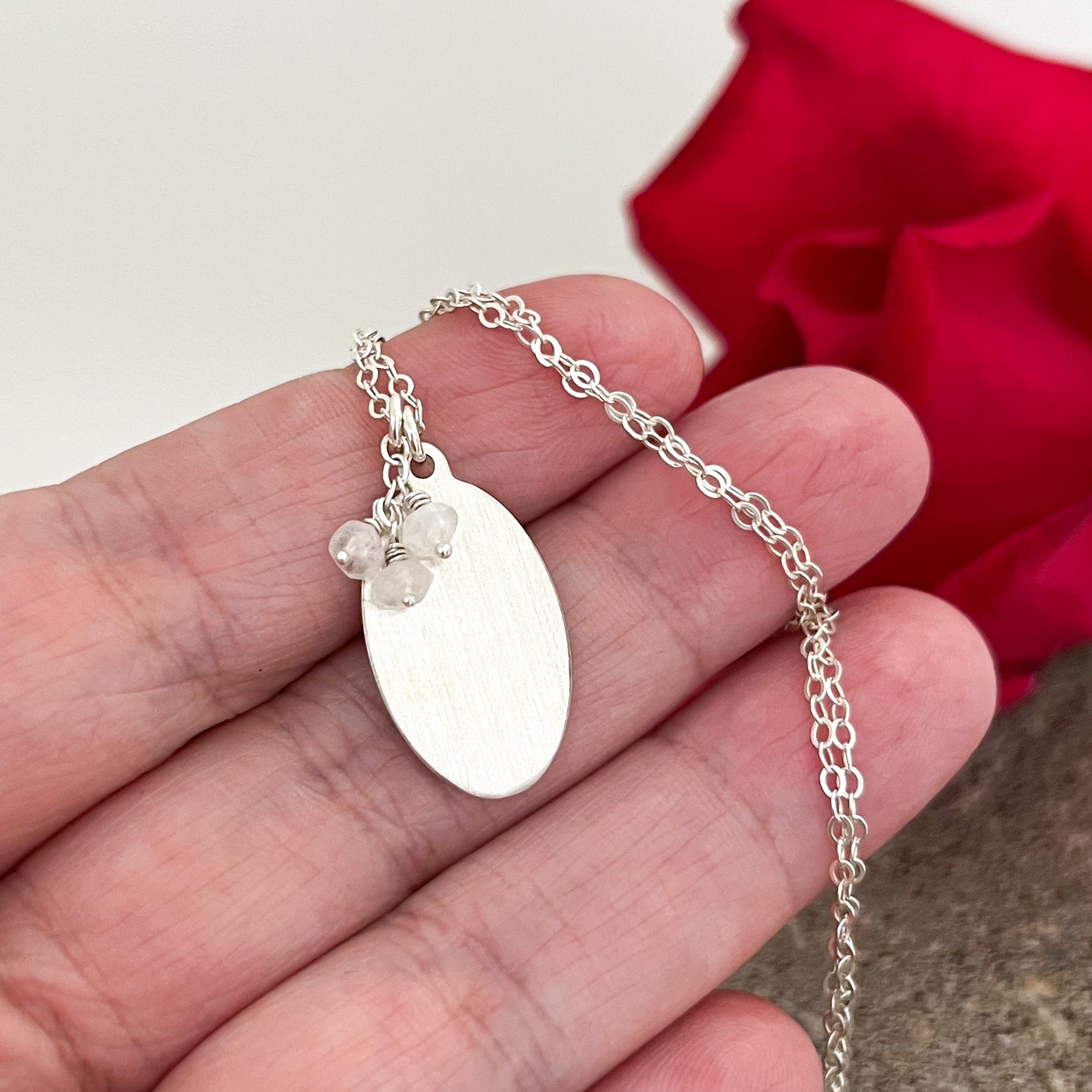 Rose Necklace | June Birth Flower | Genuine Moonstone Birthstone | Oxidized Sterling Silver Pendant | House of Jaco