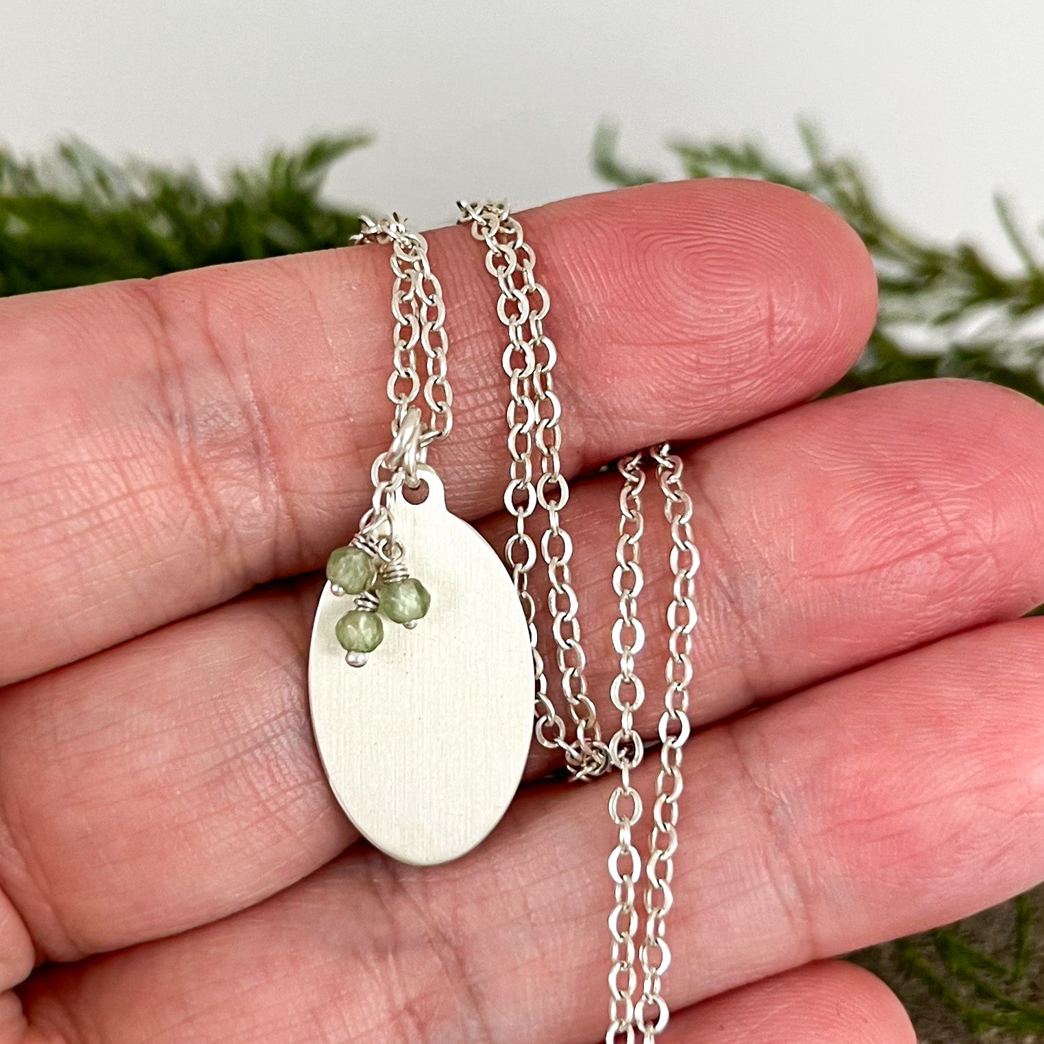 Poppy Necklace | August Birth Flower Pendant | Genuine Light Green Peridot Birthstone | Oxidized Sterling Silver | House of Jaco