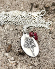 Snowdrop Necklace | Birth Flower Pendant | Oxidized Sterling Silver | Deep Red Genuine Garnet Birthstone | House of Jaco
