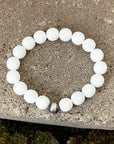 Sutton Bracelet | Bright White Glass Beads | Unisex Healing Crystal | Gemstone Stretch Bracelet | House of Jaco | Scripted Jewelry