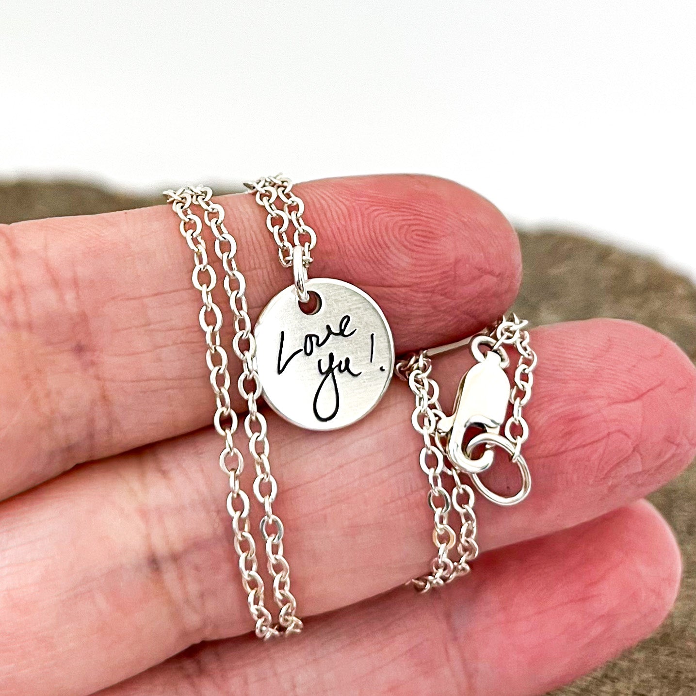 Madison Necklace | Tiny Round Handwriting Pendant | Engraved WIth Your Own Signatures, Doodles and Fingerprints | House of Jaco