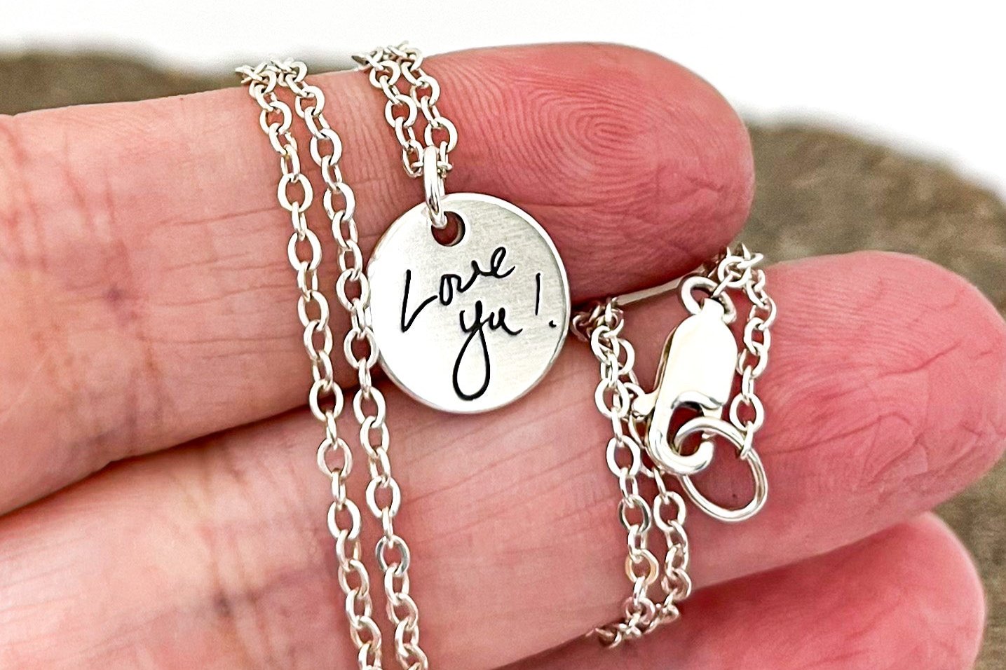 Madison Necklace | Tiny Round Handwriting Pendant | Engraved WIth Your Own Signatures, Doodles and Fingerprints | House of Jaco