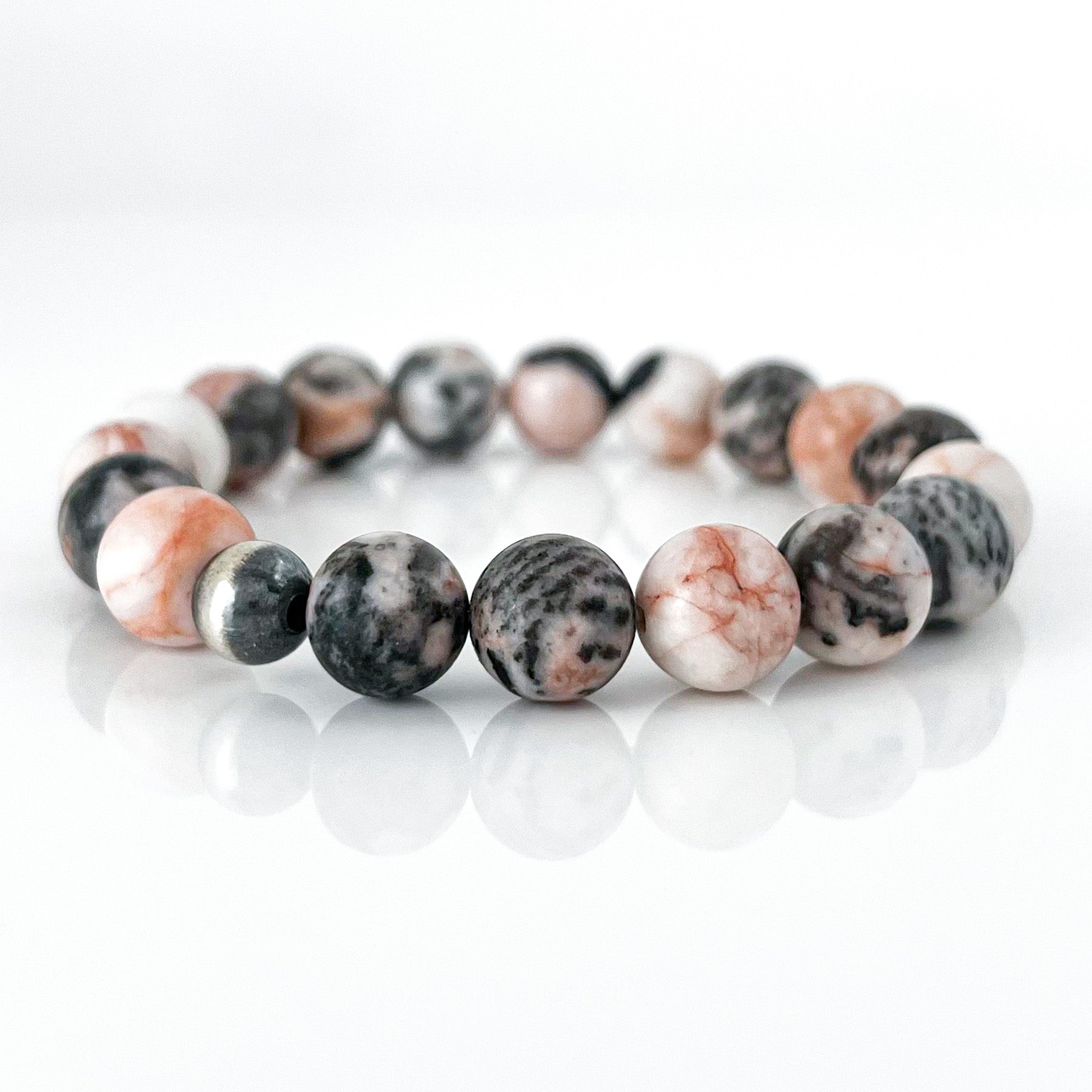 Pink Marble Sutton Bracelet | Sterling Silver | Genuine Gemstone | Gift For Her | Layering Stretch Beaded Bracelet