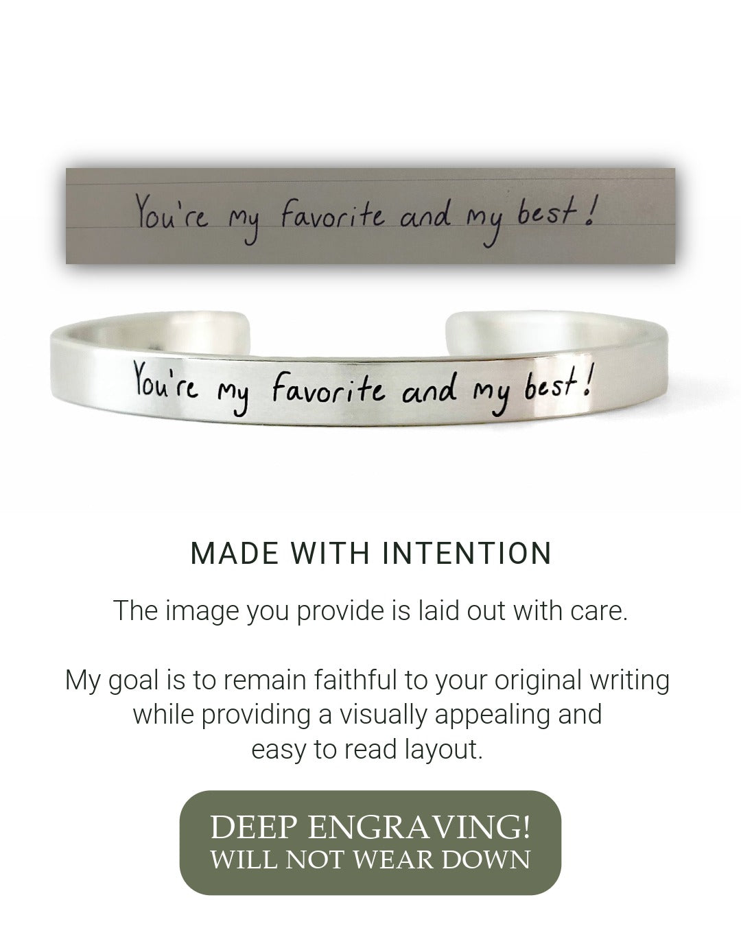 Client example of Memorial cuff bracelet in silver