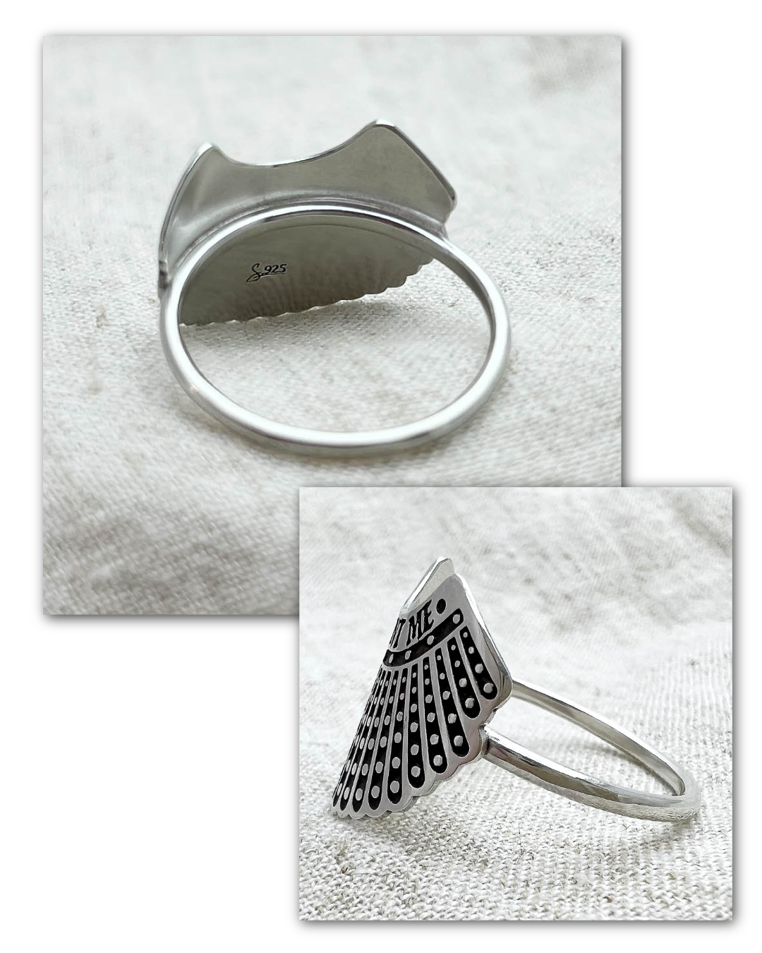 Silver Dissent Collar Ring back and side view.