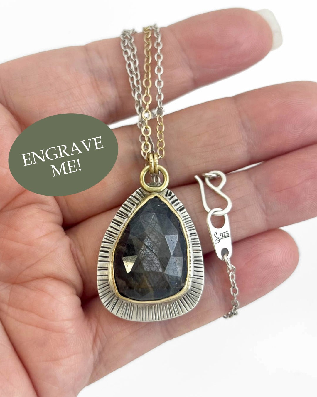 Sapphire Pendant 252 | Silver & Brass Artisan Memorial Necklace