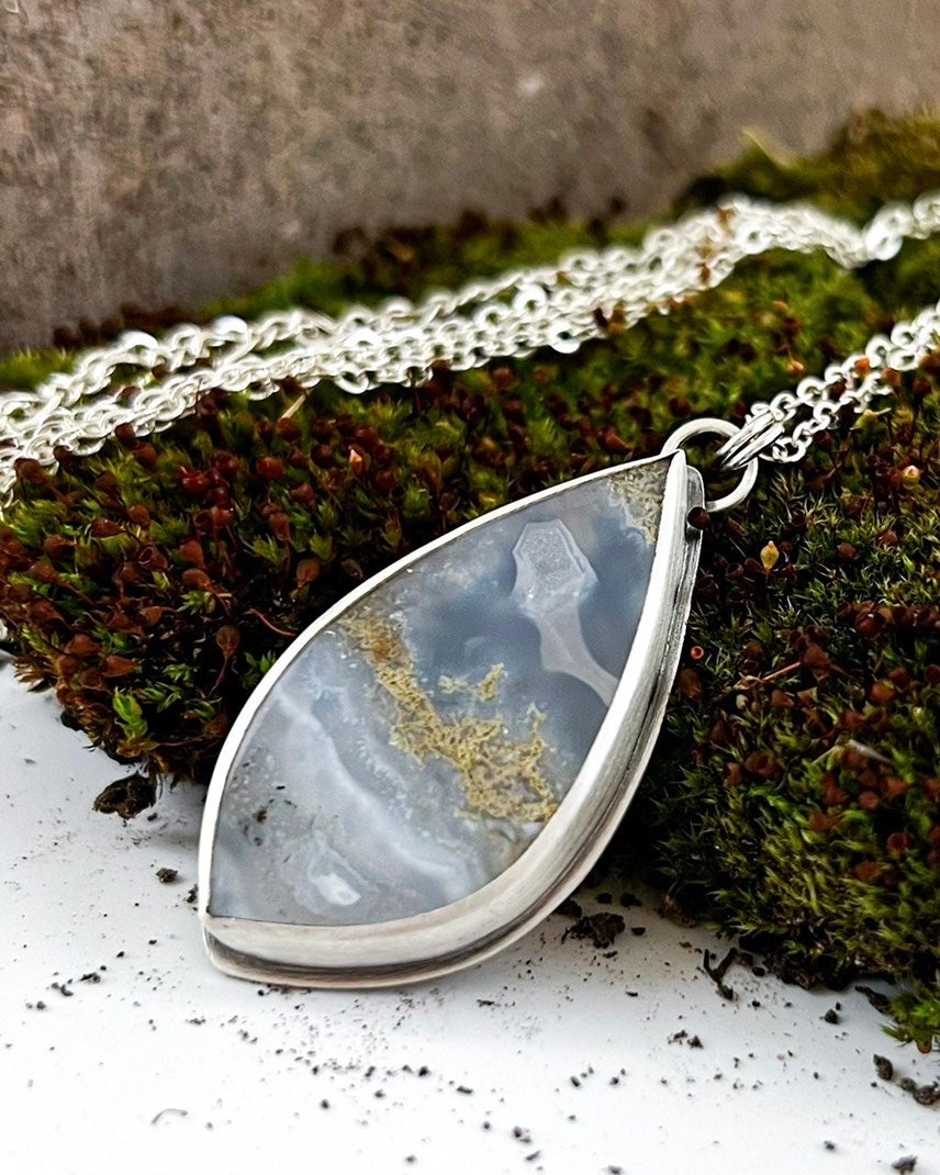 Freeform Moss Agate Slice Necklace