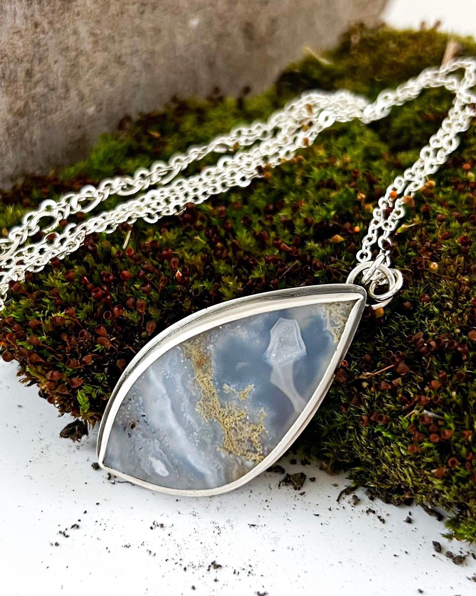 Freeform Moss Agate Slice Necklace