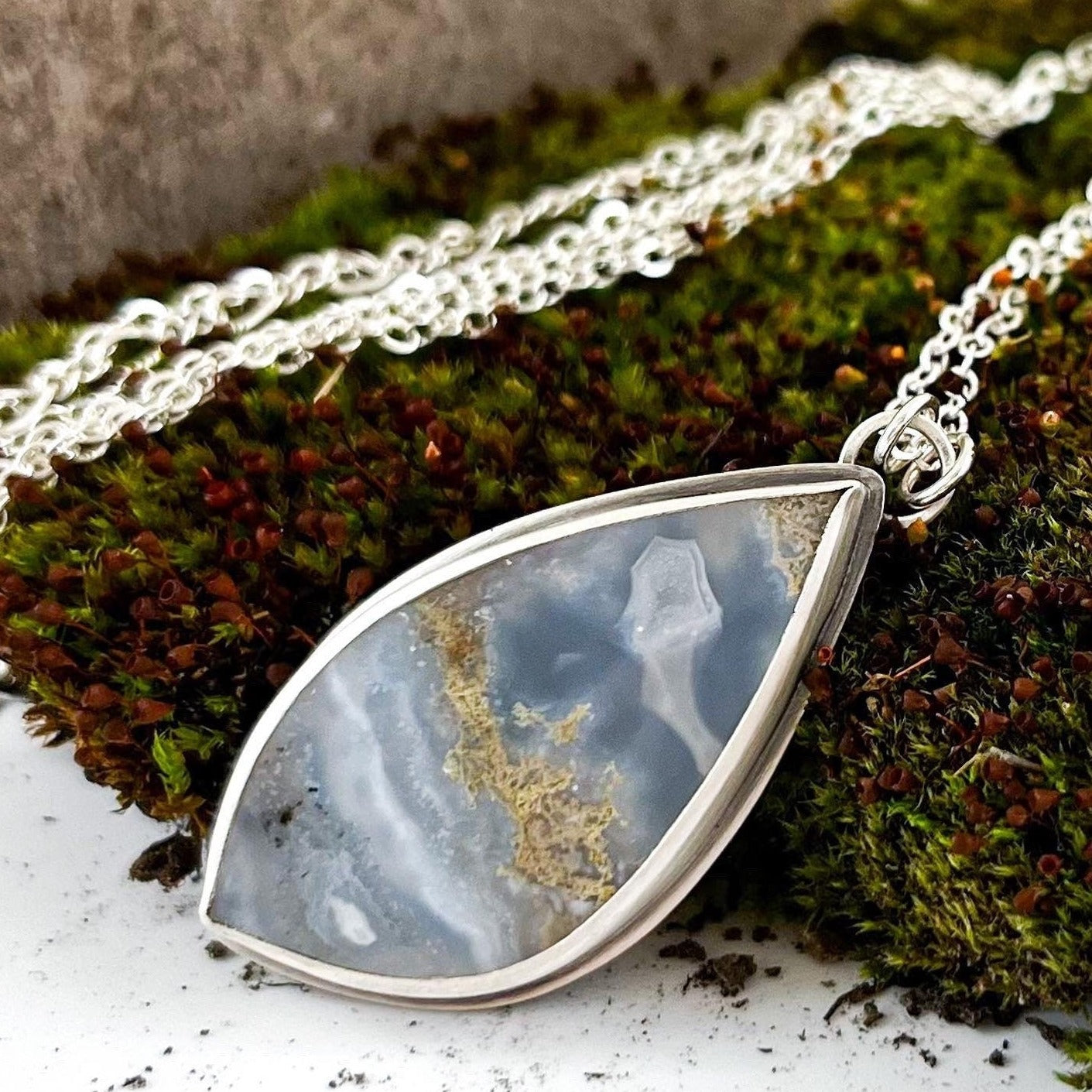 Freeform Moss Agate Slice Necklace