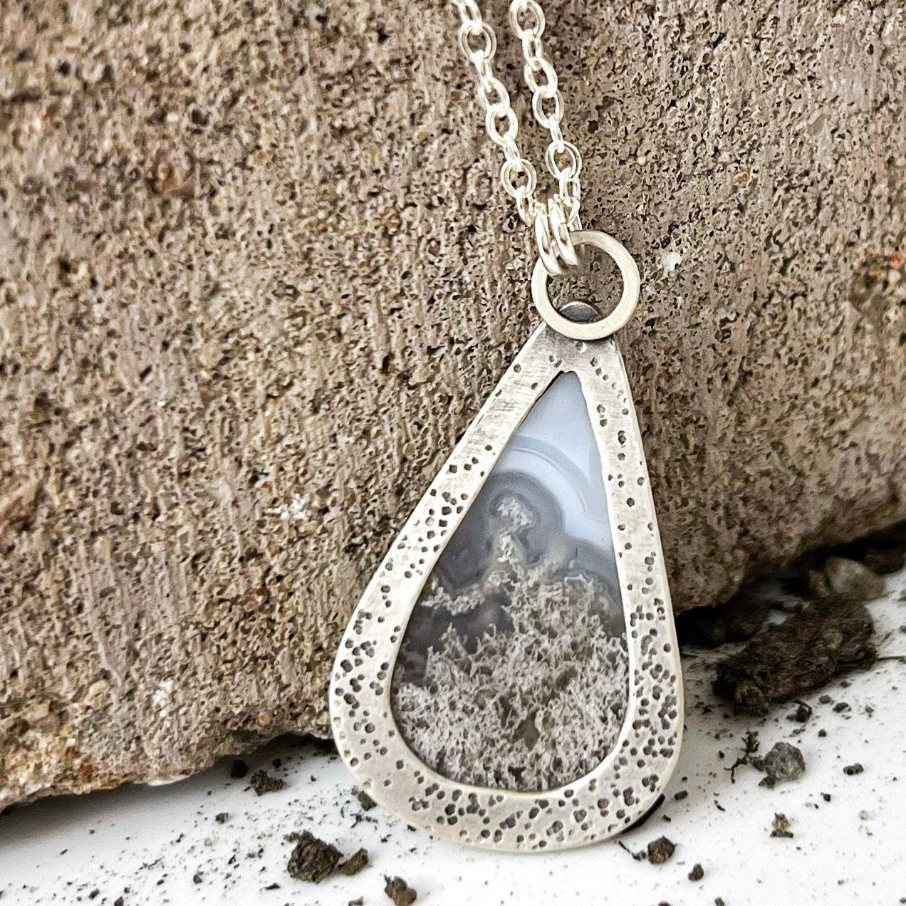 Moss Agate Teardrop Necklace