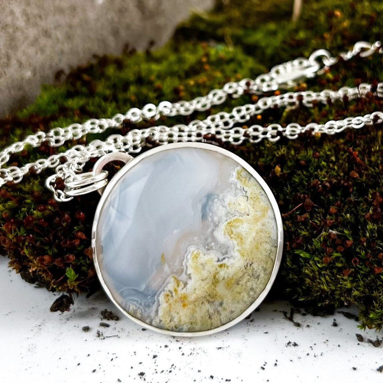 Fern Engraved Moss Agate Necklace