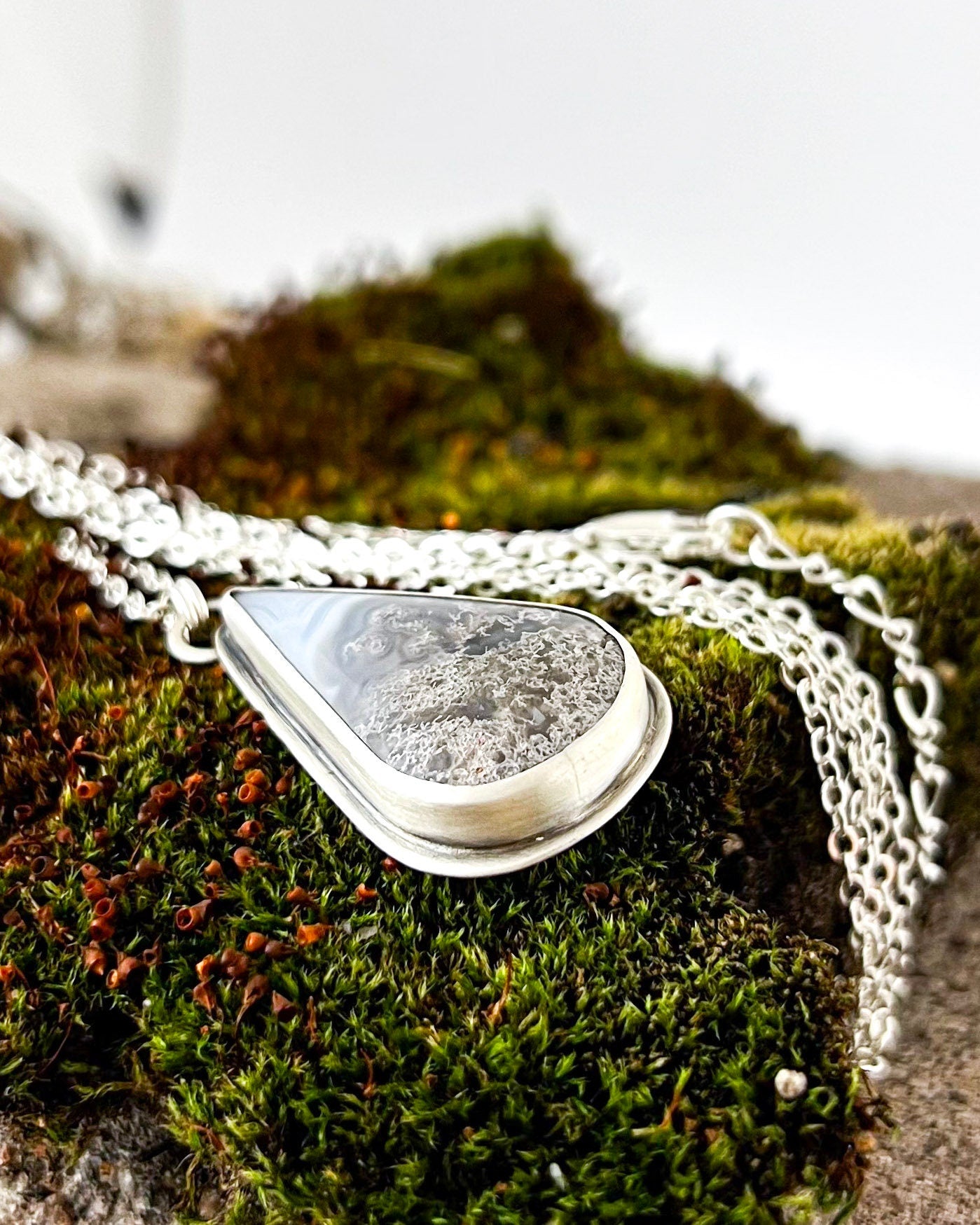 Moss Agate Teardrop Necklace