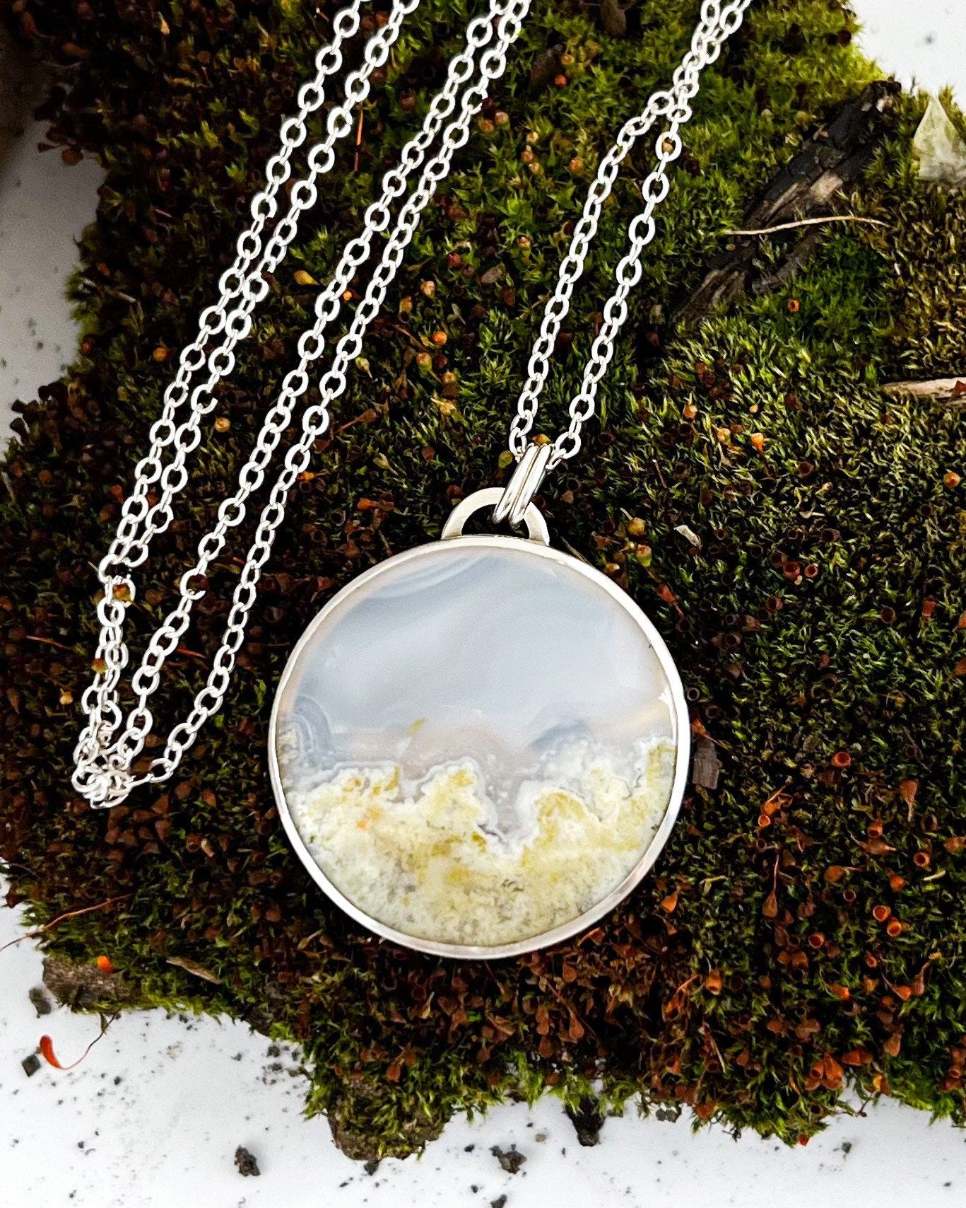 Fern Engraved Moss Agate Necklace