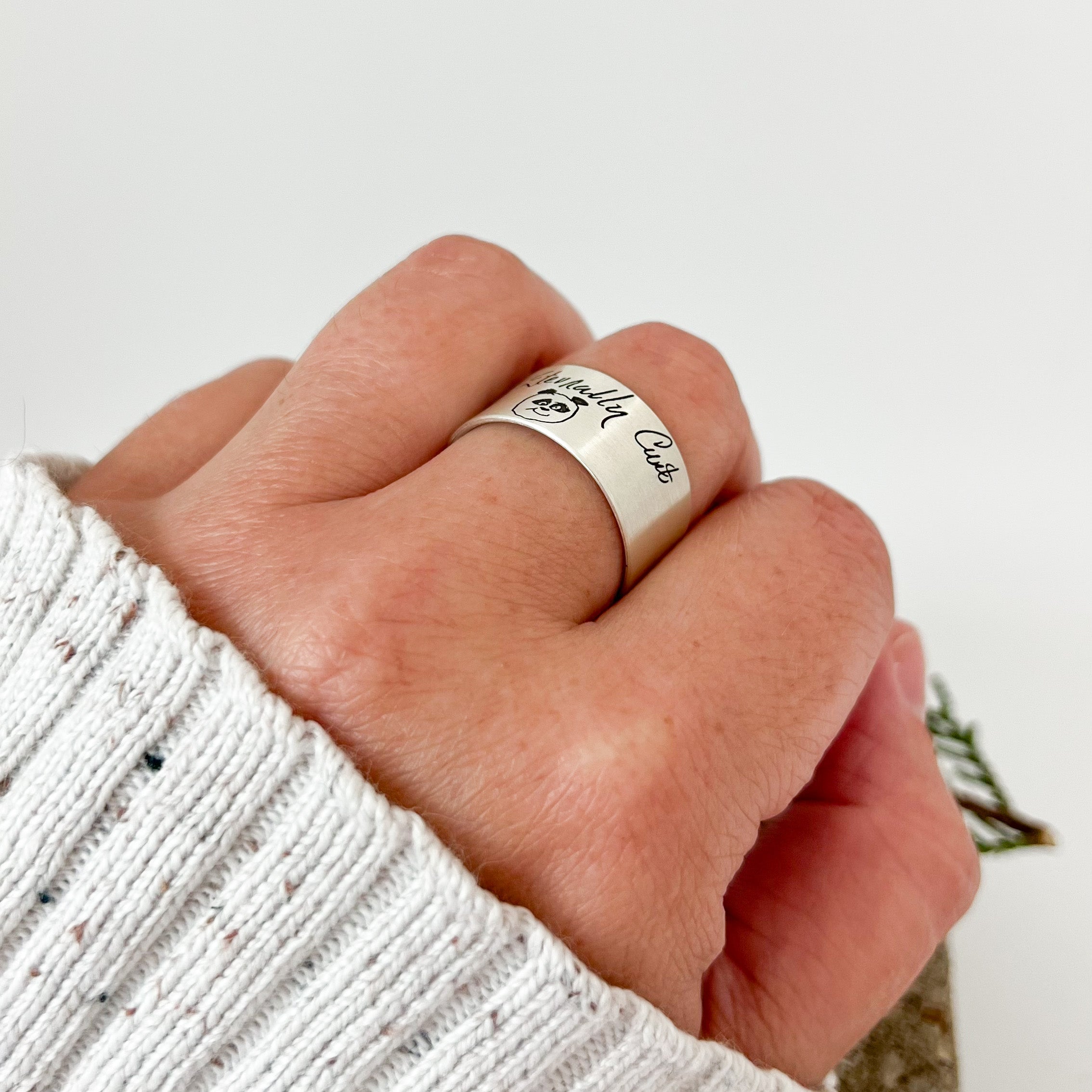 Sawyer Ring | Thick Sterling Silver Memorial Ring | Personalized With Your Own Handwriting, Signatures and Fingerprints| Unisex | Scripted Jewelry