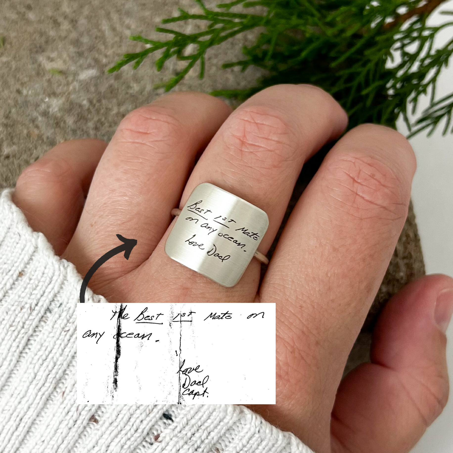 Harper Ring | Silver Square Plate Memorial Ring | Personalized With Your Own Handwriting, Signatures and Fingerprints | Unisex | House of Jaco