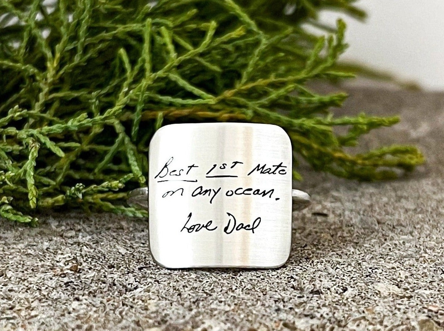 Harper Ring | Silver Square Plate Memorial Ring | Personalized With Your Own Handwriting, Signatures and Fingerprints | Unisex | House of Jaco