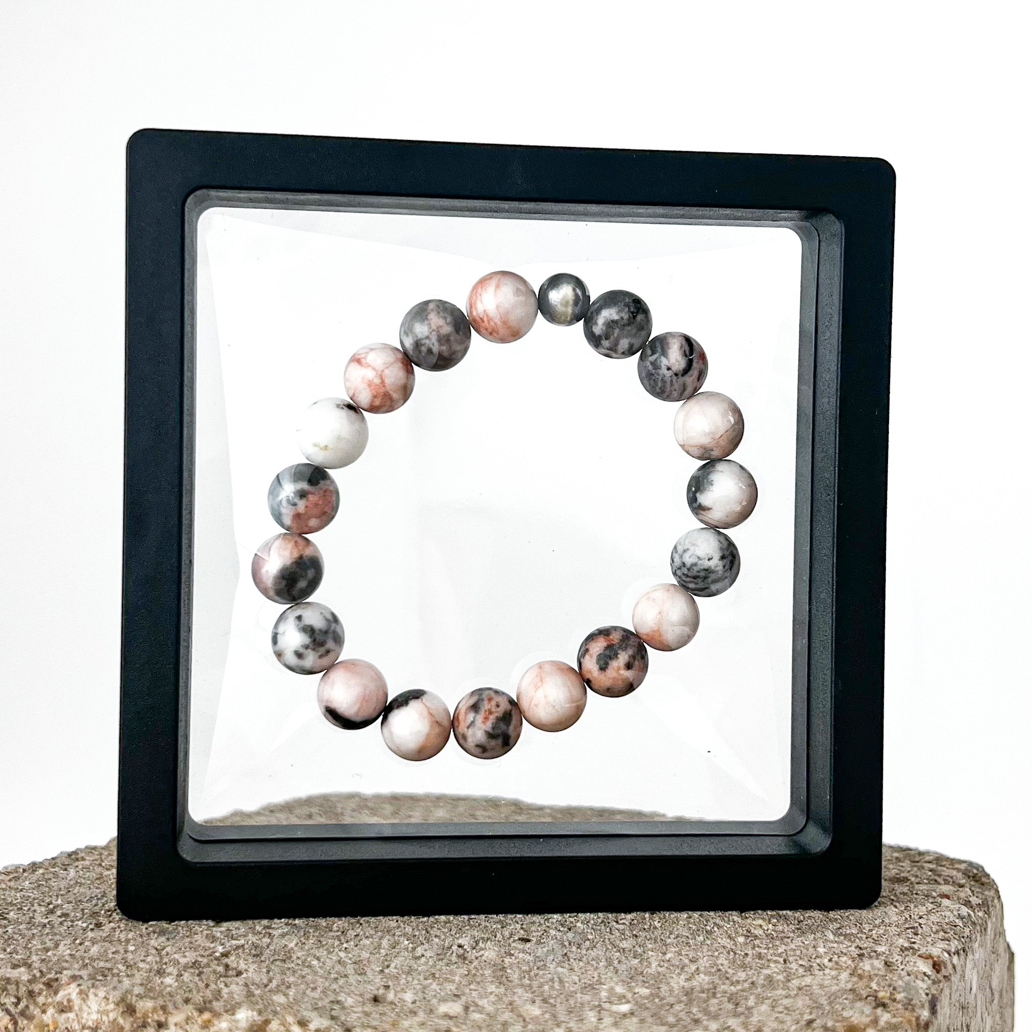 Pink Marble Sutton Bracelet | Sterling Silver | Genuine Gemstone | Gift For Her | Layering Stretch Beaded Bracelet
