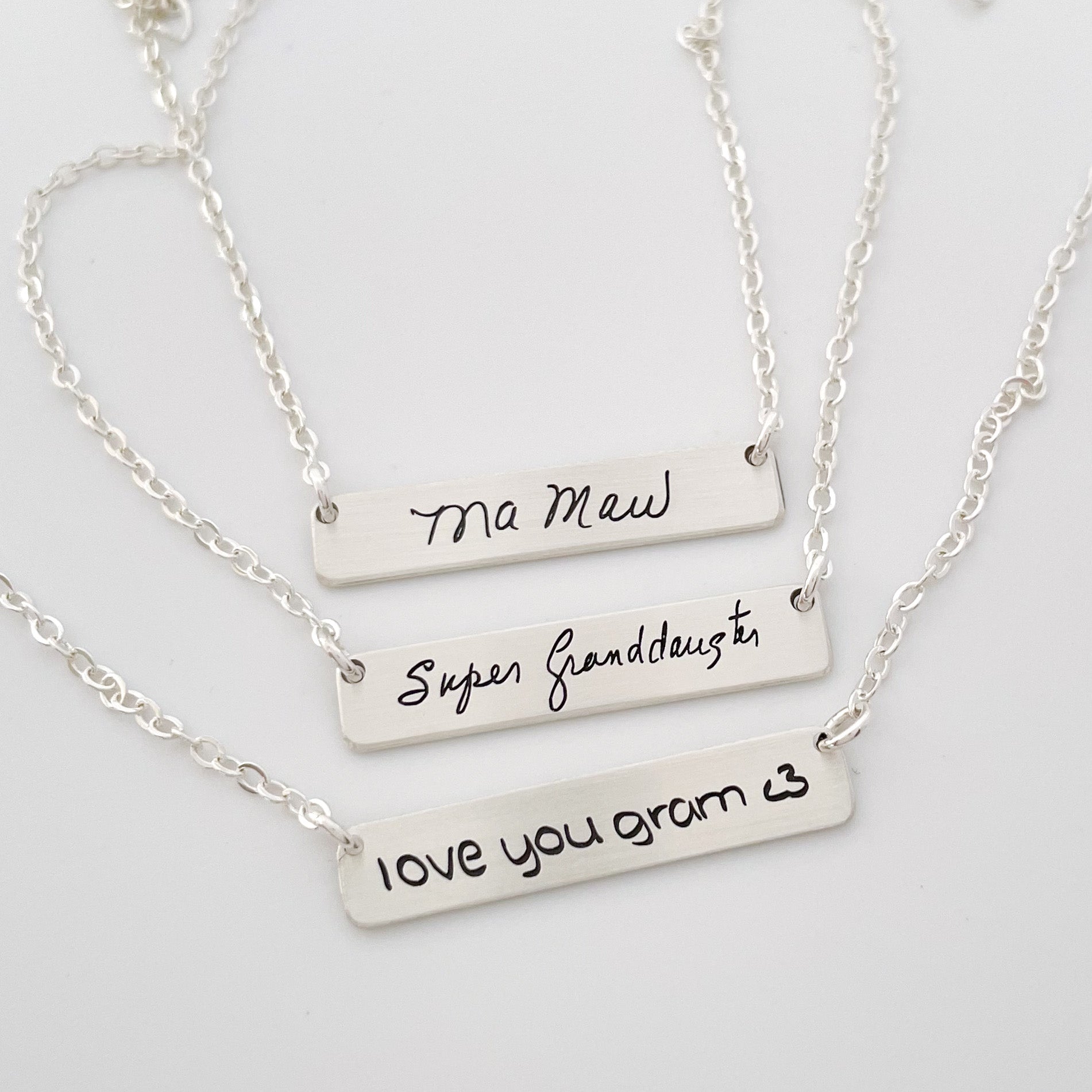 Mia Necklace | Minimal Bar Necklace | Memorial Jewelry Engraved With Your Writing, Fingerprints and Signatures | Scripted Jewelry