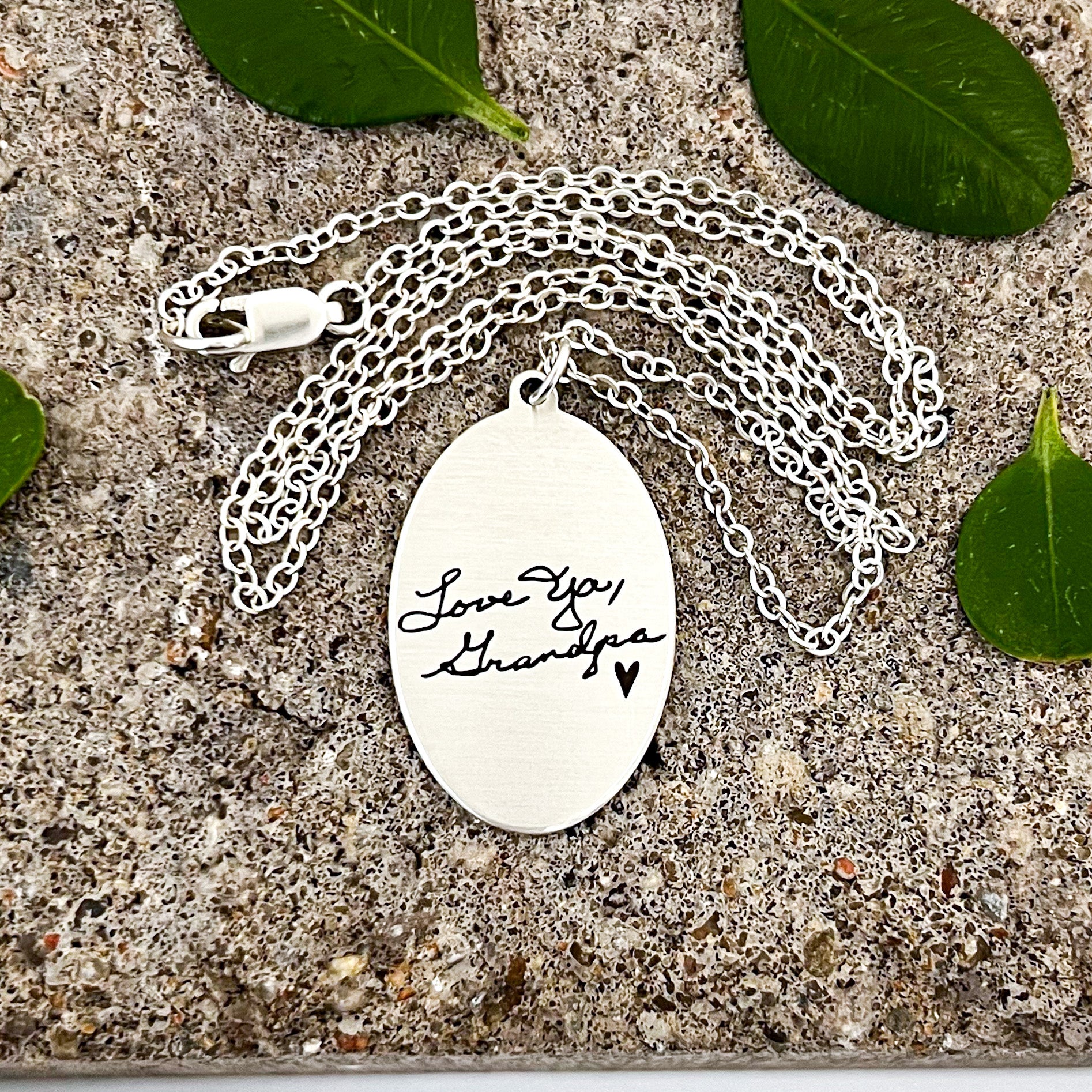 Rita Necklace | Memorial Jewelry Engraved With Your Handwriting, Fingerprints and Doodles | Oval Pendant | Scripted Jewelry