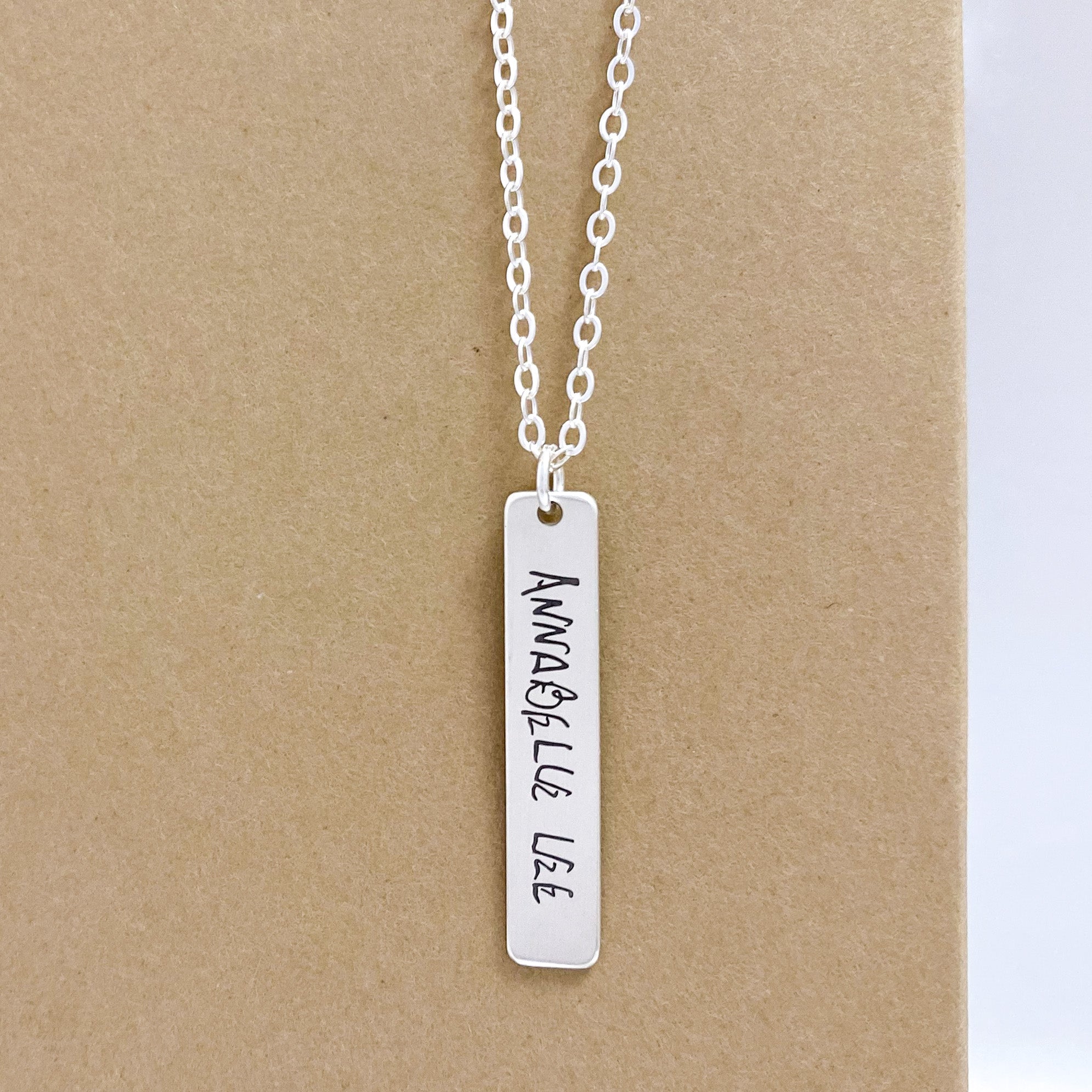 Kate Necklace | Sterling Silver Bar Necklace Engraved With Your Own Handwriting and Fingerprints | Scripted Jewelry | House of Jaco