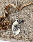 Morning Glory Necklace | September Birth Flower Pendant | Genuine Dark Blue Sapphire Birthstone | House of Jaco | Libra Gift | Virgo Gift