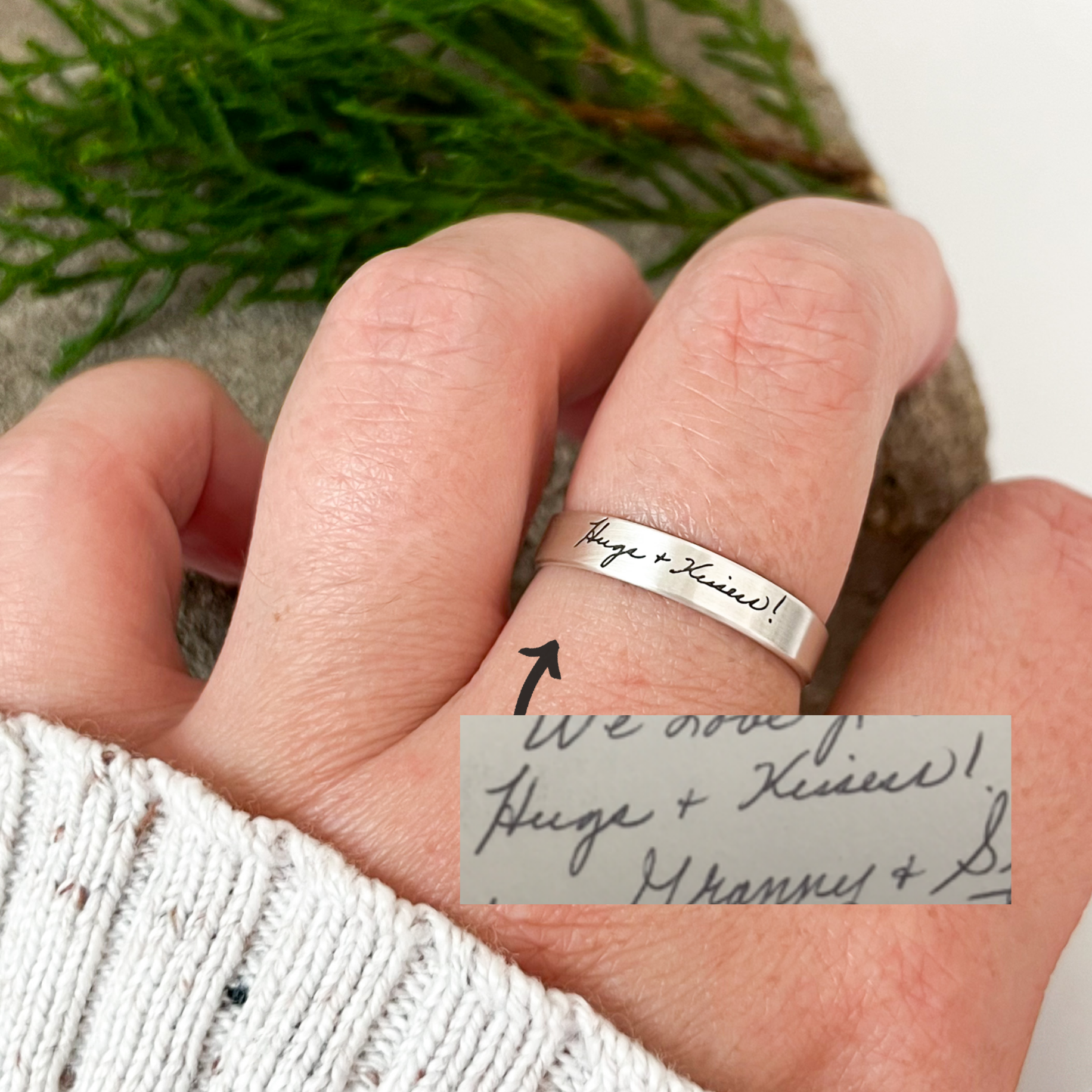 Willow Ring | Thin Sterling Silver Memorial Ring | Personalized With Your Own Handwriting, Signatures and Fingerprints| Unisex | House of Jaco